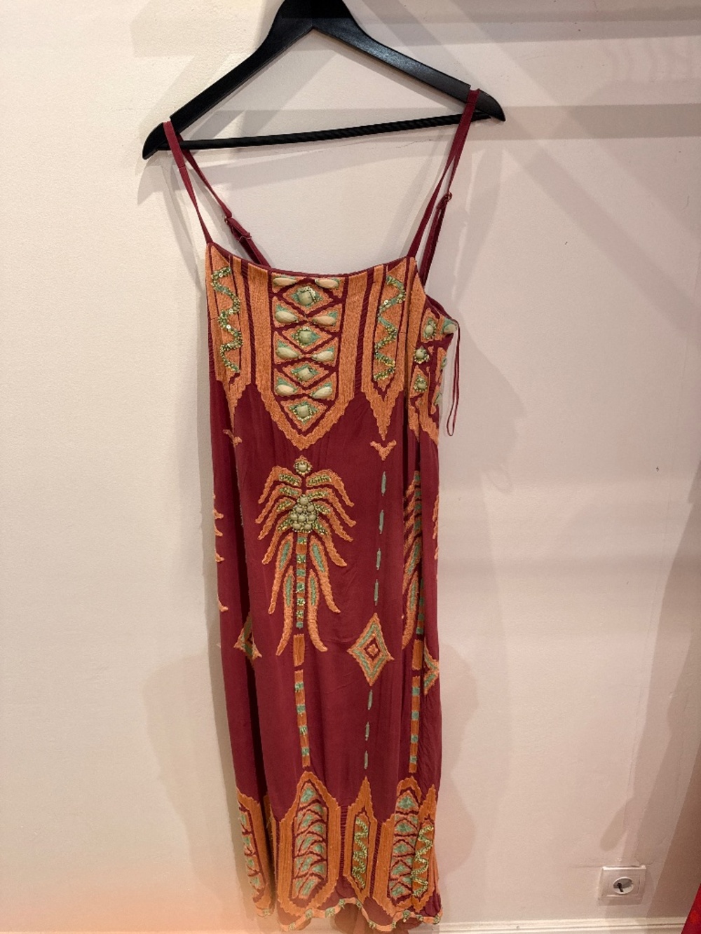 Johanna Ortiz Burgundy Embroidered Maxi Dress